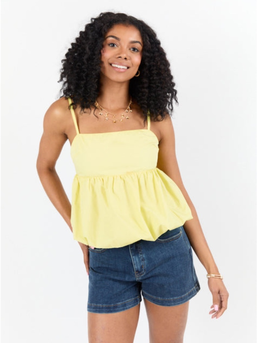 Pink Lily Yellow Bubble Hem Tank Top